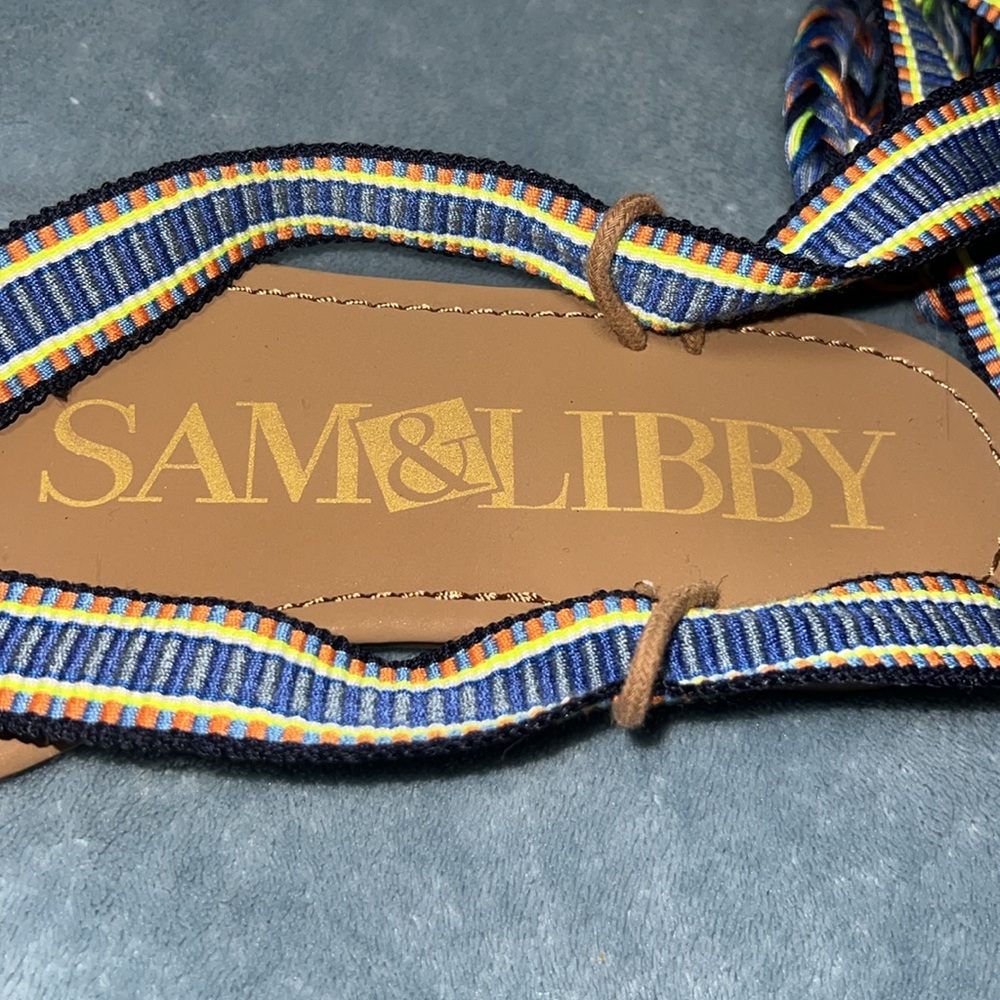 Sam & Libby gladiator blue blossom thong sandals braided ankle